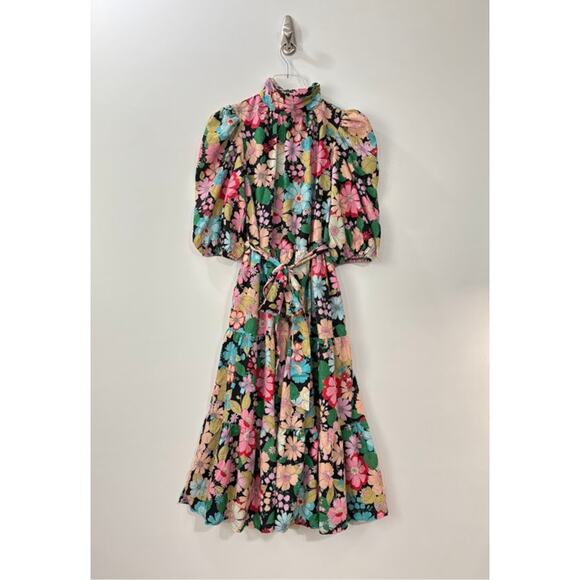 TCEC Floral Smocked Neck Midi Dress Size Small - Picture 1 of 4